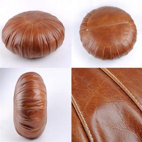 img 1 attached to 🪑 Thgonwid Luxury Faux Leather Ottoman Pouffe Footstool Hassock Storage Stool, Unstuffed Handmade Moroccan Pouf, for Bedroom and Living Room, 27”Dx11”H, Brown