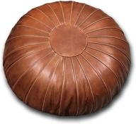 🪑 thgonwid luxury faux leather ottoman pouffe footstool hassock storage stool, unstuffed handmade moroccan pouf, for bedroom and living room, 27”dx11”h, brown logo