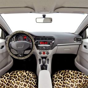 img 1 attached to Car Accessory Set - 10-Piece Bundle with Front Seat Covers, Rear Bench Seat Cover, Backrest Cover, Headrest Covers, Steering Wheel Cover, Seat Belt Shoulder Pad Covers - Leopard Design