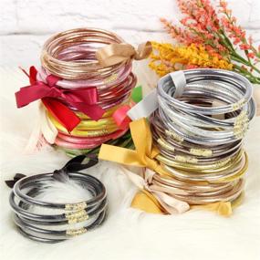 img 2 attached to 🌈 RIAH FASHION Glitter Jelly Stackable Bracelet Set - Prayer Waterproof Sparkly Powder Multi-Layer Friendship Bangles