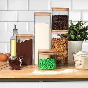 img 3 attached to Set of 5 Square Glass Kitchen Canisters with Airtight Bamboo Lid, Marker & Labels | Ideal for Pantry Organization, Coffee, Flour, Sugar, Pasta, Candy, Snacks & More | Glass Storage Jars for Bathroom