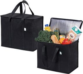 img 4 attached to 🛍️ VENO 2 Pack Insulated Reusable Grocery Bag: Durable, Heavy Duty, Large Size - Black (2-Pack)