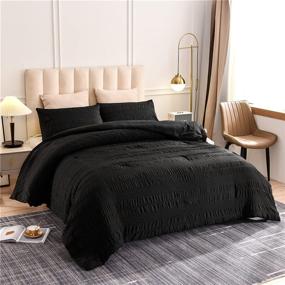 img 3 attached to 🛏️ Seersucker Comforter Set Queen Size - NTBED Solid Black Hotel Soft Microfiber Bedding with 2 Pillowcases - All Season Quilt for Better Sleep Experience