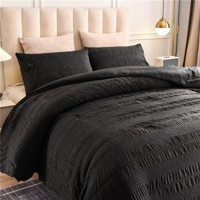 img 2 attached to 🛏️ Seersucker Comforter Set Queen Size - NTBED Solid Black Hotel Soft Microfiber Bedding with 2 Pillowcases - All Season Quilt for Better Sleep Experience