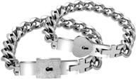 ❤️ matching titanium steel cuban chain bracelets set for couples - his and hers square heart lock bangles - jewelry set y853 logo