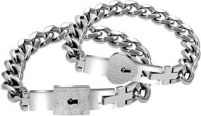 img 4 attached to ❤️ Matching Titanium Steel Cuban Chain Bracelets Set for Couples - His and Hers Square Heart Lock Bangles - Jewelry Set Y853