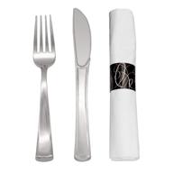 🍽️ convenient party pack: 300 rolls of pre rolled napkins with heavy duty silver cutlery set logo