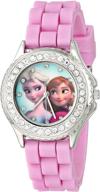 👸 disney frozen fzn3554 kids' anna and elsa rhinestone watch with pink glitter band logo