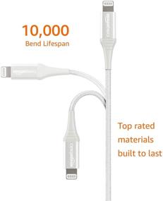img 3 attached to 📱 Silver Amazon Basics iPhone Charger Cable, MFi Certified, Nylon USB-A to Lightning, Compatible with Apple iPhone, iPad, 10,000 Bend Lifespan, 1-Ft
