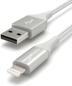 img 2 attached to 📱 Silver Amazon Basics iPhone Charger Cable, MFi Certified, Nylon USB-A to Lightning, Compatible with Apple iPhone, iPad, 10,000 Bend Lifespan, 1-Ft