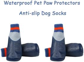 img 1 attached to LANBOER 2 Pairs Waterproof Dog Socks with Adjustable Straps - Anti-Slip 🐾 Paw Protectors for Small Medium Dogs and Cats - Traction Control Indoor Outdoor Wear