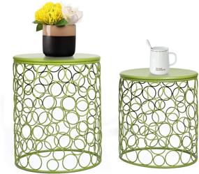 img 4 attached to 🍃 Joveco Set of 2 Green Indoor Round Side End Coffee Table Nightstands: Stylish and Functional Addition to Any Room