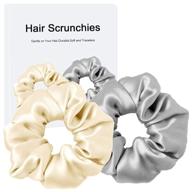 👱 dykl silk hair scrunchies – frizz & breakage prevention, 100% mulberry silk hair ties, no damage, elastic silk holders, 2pcs (grey-gold) logo