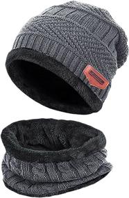 img 4 attached to Wilker 2Pcs Kids Winter Hats and Scarf Set with Cozy Fleece Lining, Ideal for Boys and Girls aged 5-14