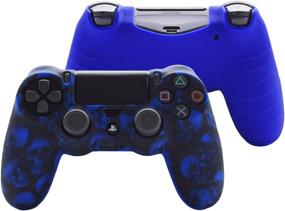 img 3 attached to 🎮 PS4 Controller Skin Set - Pandaren Anti-Slip Silicone Cover Skin + Thumb Grips (Blue Skull Pattern) for PS4/Slim/PRO Controllers