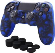 🎮 ps4 controller skin set - pandaren anti-slip silicone cover skin + thumb grips (blue skull pattern) for ps4/slim/pro controllers логотип