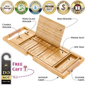 img 3 attached to 🛁 The Ultimate Premium Bamboo Bathtub Tray - Luxurious Expandable Caddy for 1-2 Adults with Anti-Slip Grips, Wooden Book Holder, Candle & Wine Slots, Phone Rest - Gift Packaging Included