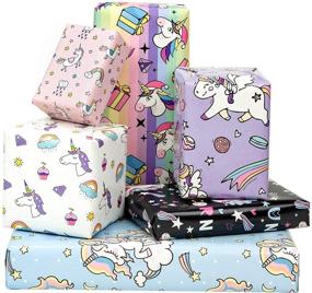 img 4 attached to 🦄 MAYPLUSS Wrapping Paper Sheet - Folded Flat - 6 Adorable Designs (22.4 sq. ft. total) - Unicorn & Rainbow - 19.6" X 27.5" Per Sheet