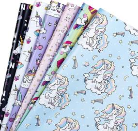 img 1 attached to 🦄 MAYPLUSS Wrapping Paper Sheet - Folded Flat - 6 Adorable Designs (22.4 sq. ft. total) - Unicorn & Rainbow - 19.6" X 27.5" Per Sheet