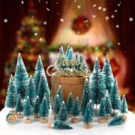 orgrimmar 24 pcs mini christmas trees - artificial sisal trees with snow frost ornaments and wooden bases for home party decoration - available in 6 sizes logo