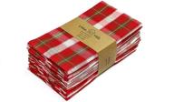 🎄 urban villa dinner napkins: set of 12 red green white tartan checks, 100% cotton, 20x20 inches - christmas special logo