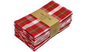 img 4 attached to 🎄 Urban Villa Dinner Napkins: Set of 12 Red Green White Tartan Checks, 100% Cotton, 20x20 Inches - Christmas Special