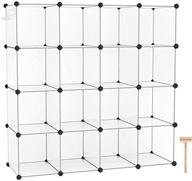 📦 c&ahome 16-cube storage organizer, closet cabinet, diy plastic modular book shelf for bedroom, living room, office - 48.4&#34; l × 12.4&#34; w × 48.4&#34; h, transparent white logo