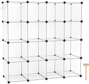 img 4 attached to 📦 C&AHOME 16-Cube Storage Organizer, Closet Cabinet, DIY Plastic Modular Book Shelf for Bedroom, Living Room, Office - 48.4&#34; L × 12.4&#34; W × 48.4&#34; H, Transparent White