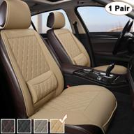 🚗 beige luxury pu leather car seat covers with lumbar supports, universal fit for 95% vehicles - black panther 1 pair logo