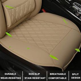 img 3 attached to 🚗 Beige Luxury PU Leather Car Seat Covers with Lumbar Supports, Universal Fit for 95% Vehicles - Black Panther 1 Pair