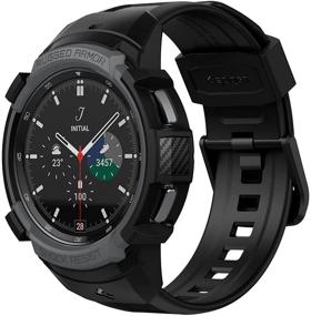 img 4 attached to 📱 Spigen Rugged Armor Pro for Galaxy Watch 4 Classic - Charcoal Gray Case with 46mm Band