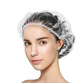 img 4 attached to 🚿 Disposable Clear Shower Caps for Women - Waterproof Plastic Bath Caps for Home and Hotel Use - Elastic Hair Processing Caps for Women, Men, Kids, and Girls