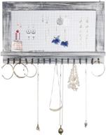 🪴 vergoodr grey rustic wood jewelry organizer: wall mounted holder with shelf & 16 hooks for earrings, necklaces & bracelets логотип