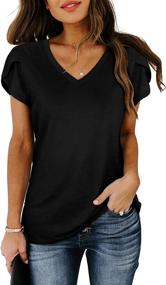 img 3 attached to Women's V Neck Petal Sleeve Casual T-shirts for Summer - WIHOLL Tops