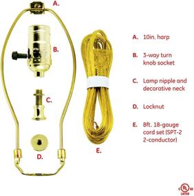 img 3 attached to 🔌 GE 3-Way Lamp Kit with 8 Ft Power Cord, Push-Through Socket, Bottle Adapters, Low-Medium-High Light Settings, Floor and Table Lamp Repair/Replace, DIY Project, 250VAC/250W, UL Listed - Gold & Clear (50960) - Yellow