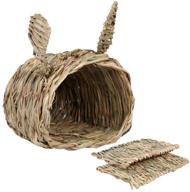 🐇 kisstaker rabbits house with bedding mat: hand-woven grass hideout & chew toy playhouse for guinea pigs, chinchilla, small animals логотип