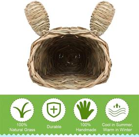 img 2 attached to 🐇 KISSTAKER Rabbits House with Bedding Mat: Hand-Woven Grass Hideout & Chew Toy Playhouse for Guinea Pigs, Chinchilla, Small Animals