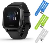 garmin venu sq music gps fitness smartwatch and included wearable4u 3 straps bundle (blue/lime/white логотип