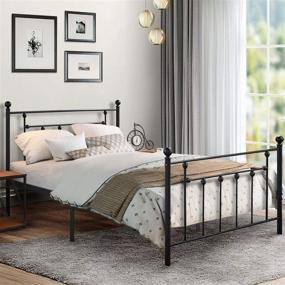 img 3 attached to 🛏️ VECELO Full Size Metal Platform Bed Frame with Headboard and Footboard, Durable Steel Slat Support, No Box Spring Required, Underbed Storage Space, Victorian Style, Black