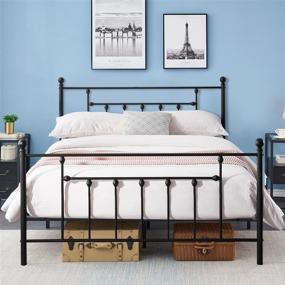 img 4 attached to 🛏️ VECELO Full Size Metal Platform Bed Frame with Headboard and Footboard, Durable Steel Slat Support, No Box Spring Required, Underbed Storage Space, Victorian Style, Black