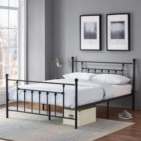 img 2 attached to 🛏️ VECELO Full Size Metal Platform Bed Frame with Headboard and Footboard, Durable Steel Slat Support, No Box Spring Required, Underbed Storage Space, Victorian Style, Black