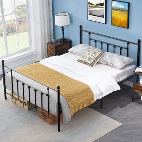 img 1 attached to 🛏️ VECELO Full Size Metal Platform Bed Frame with Headboard and Footboard, Durable Steel Slat Support, No Box Spring Required, Underbed Storage Space, Victorian Style, Black