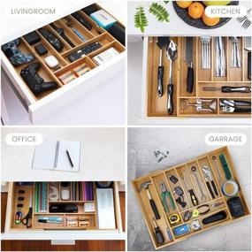 img 1 attached to 🎍 Bamboo Adjustable Kitchen Drawer Organizer - 17” x 14.6”, Expands up to 25 Inches - Wooden Expandable Utensil Divider with 10 Compartments - Stylish Silverware Organization Solution