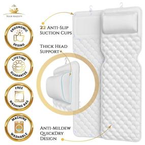 img 2 attached to Ultimate Premium Full Body Bath Pillow for Tub with 22 Anti-Slip Suction Cups: Enhanced Neck and Back Support, QuickDry Fabric, Cooling Effect, Machine Washable Bag Included