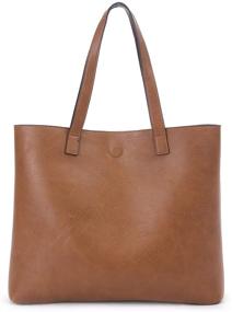 img 3 attached to Vegan Leather Women's Reversible Tote Bag by Overbrooke - Shoulder Tote with Wristlet