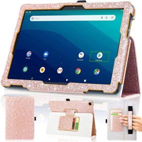 img 4 attached to 📱 DMLuna Case for Onn 10.1 Tablet 2020 (Model: 100011886) Generation 2 - Folio Leather Cover with Hand Strap, Card Slot - Glitter Rose (ONLY for Onn 10.1 Tablet 2020 Model: 100011886)