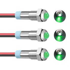 img 4 attached to 🚦 3 Pieces of Waterproof Signal Lamp with Wire, Green 12V-24V 6mm 1/4" Metal Indicator Light Raised Head, Suitable for Car Truck Boat DQ6T-12V-G