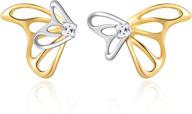 viennois mix gold with silver plated stud earrings: stunning butterfly wing design with sparkling cubic zirconia - perfect jewelry gift for women and girls logo