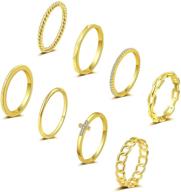 💍 14k gold plated stacking rings: women's 8pcs plain band set - thin, knuckle stackable, eternity wedding band rings, sizes 5 to 9 logo