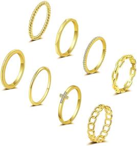 img 4 attached to 💍 14K Gold Plated Stacking Rings: Women's 8PCS Plain Band Set - Thin, Knuckle Stackable, Eternity Wedding Band Rings, Sizes 5 to 9